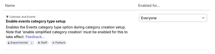 The Upcoming Change item associated with improved events category setup.