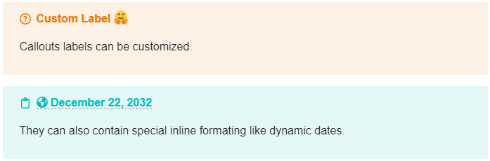 The image shows an example of a custom label and a date formatting with dynamic date in inline formatting. (Captioned by AI)