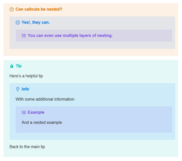 The image shows interactable tips on UI design, explaining that callouts can be nested within other callouts and providing an example. (Captioned by AI)