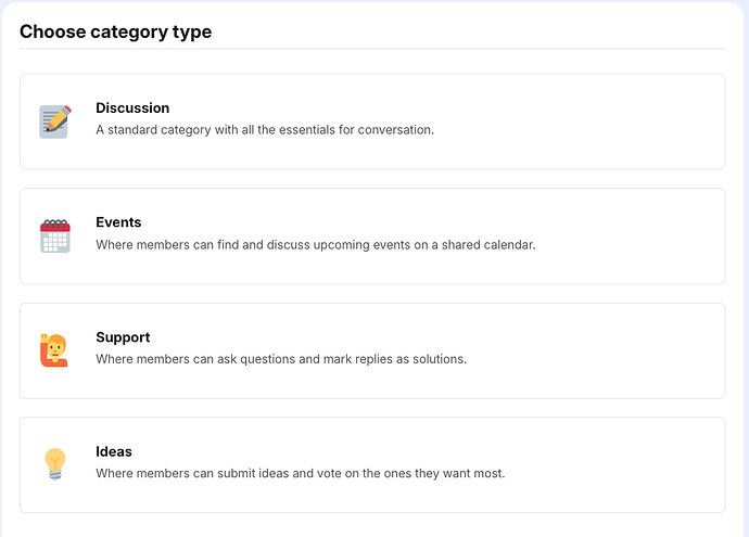 Choosing the category type when creating a new category.