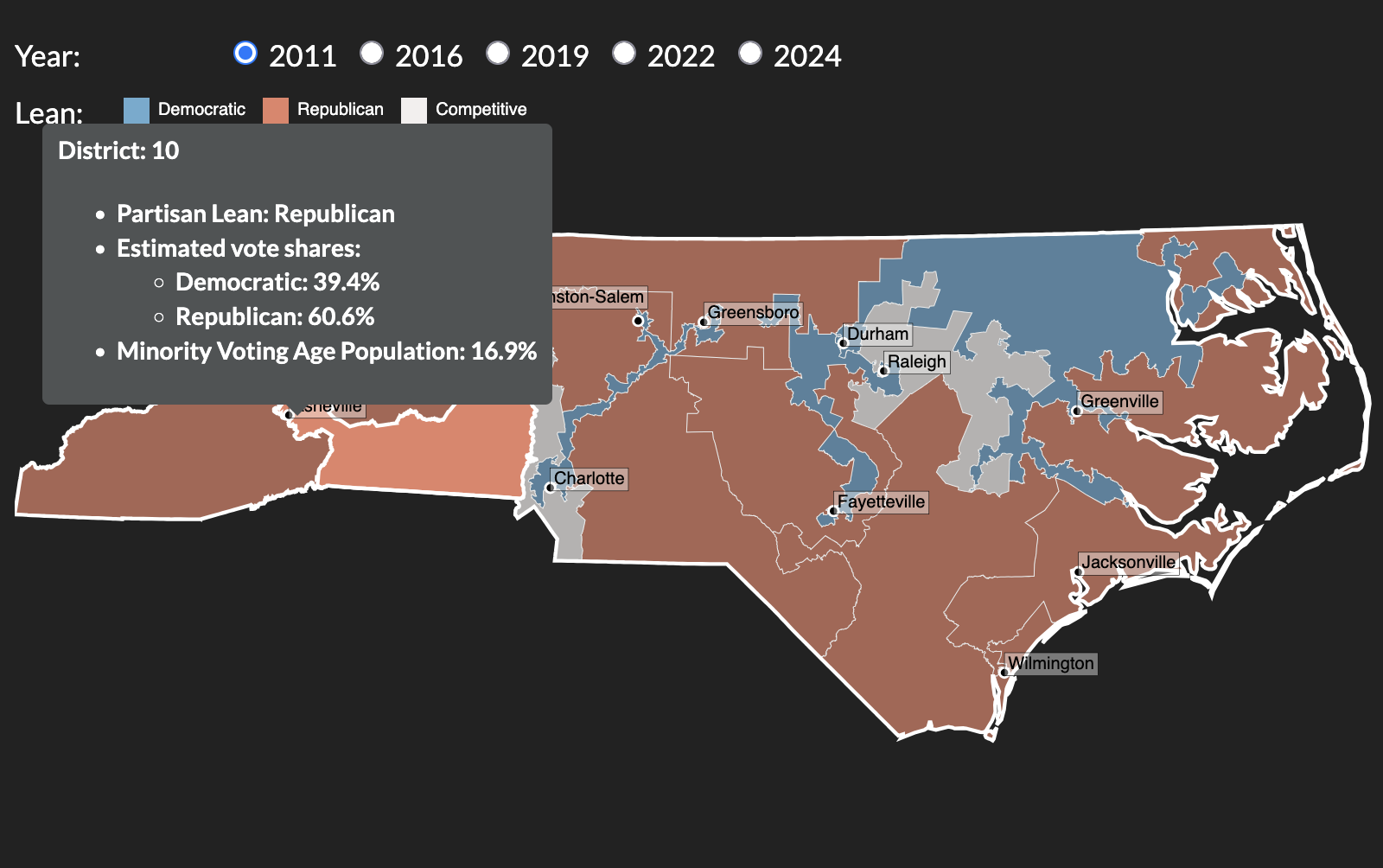 The Evolution of NC's Congressional Map through Gerrymandering
